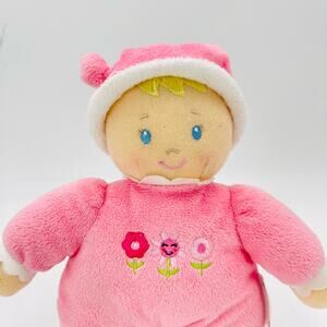 Carters Baby Soft Doll Plush Blonde Pink 3 Flowers Lovey 2010 Knotted Hat 60015
